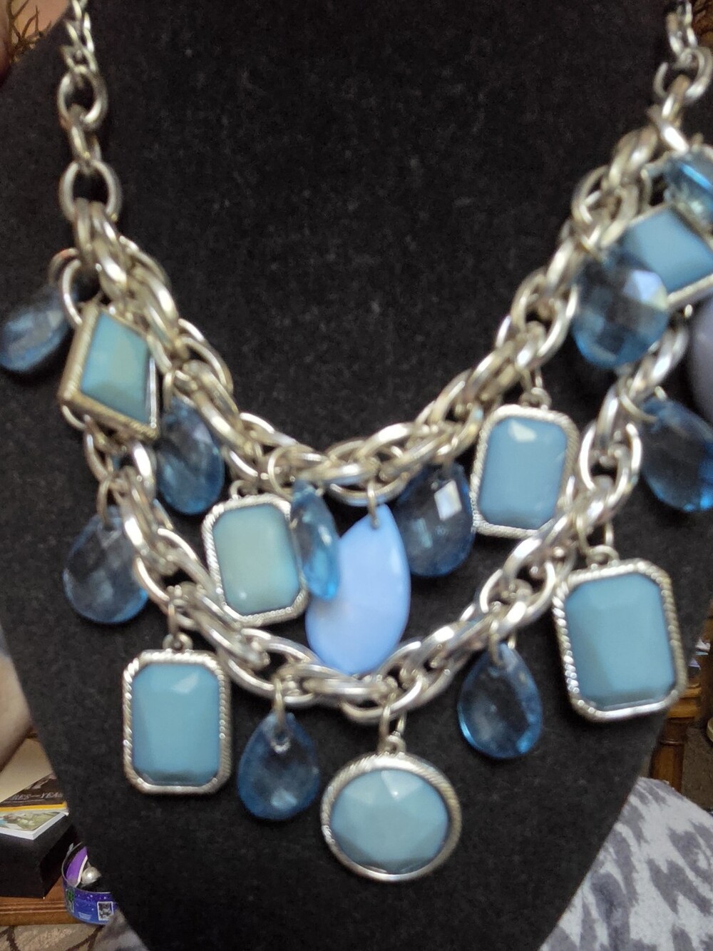 New York & Company Light Blue Multi-Strand Statement Necklace 22" Adjustable - Picture 5 of 7